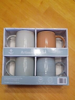 Member's Mark Artisan Mug Set - 4 Oversized Ribbed Mugs